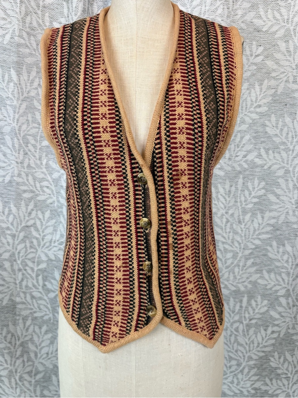 Vintage Jamie Scott Ramie Cotton Knit Vest M Southwestern Fair Isle Pattern